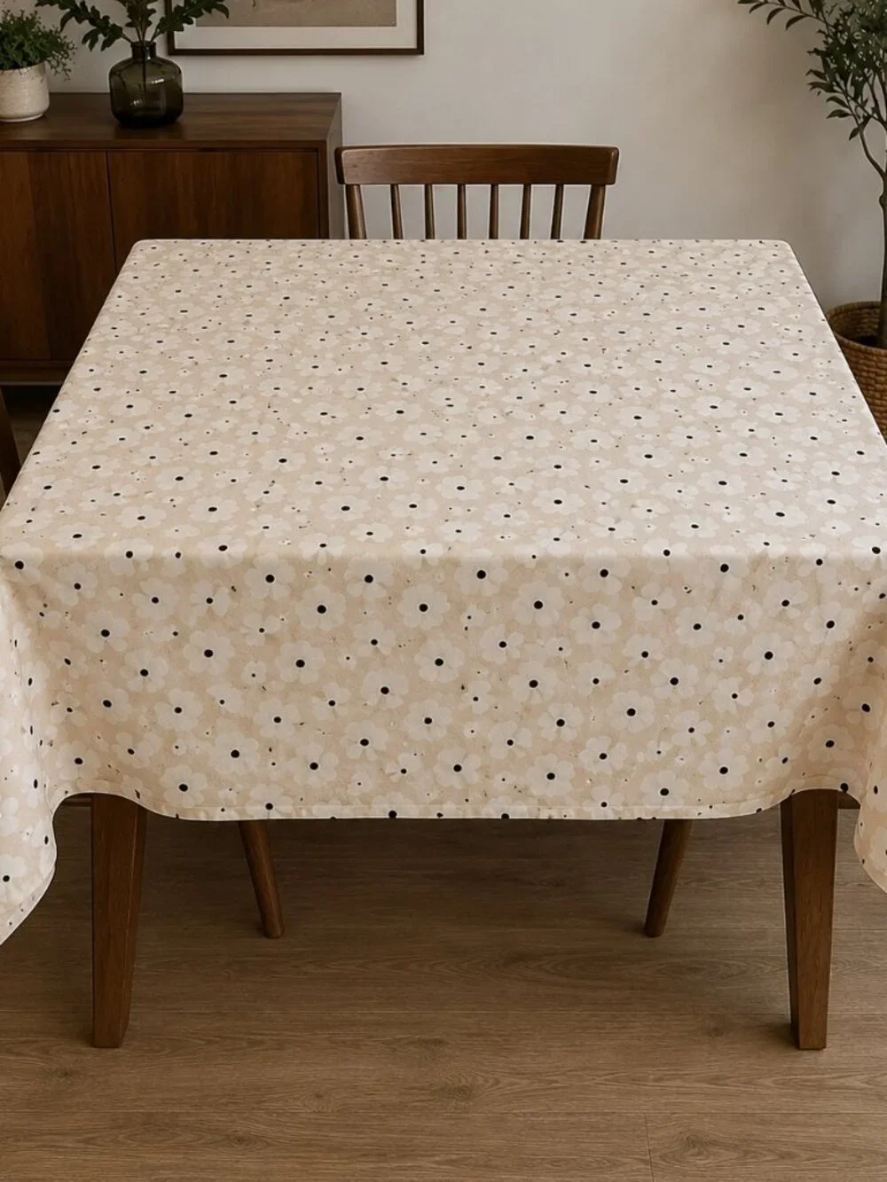 Kate Spade New York Floral Print Table Cloth 60”x79” Beige/Black/White
